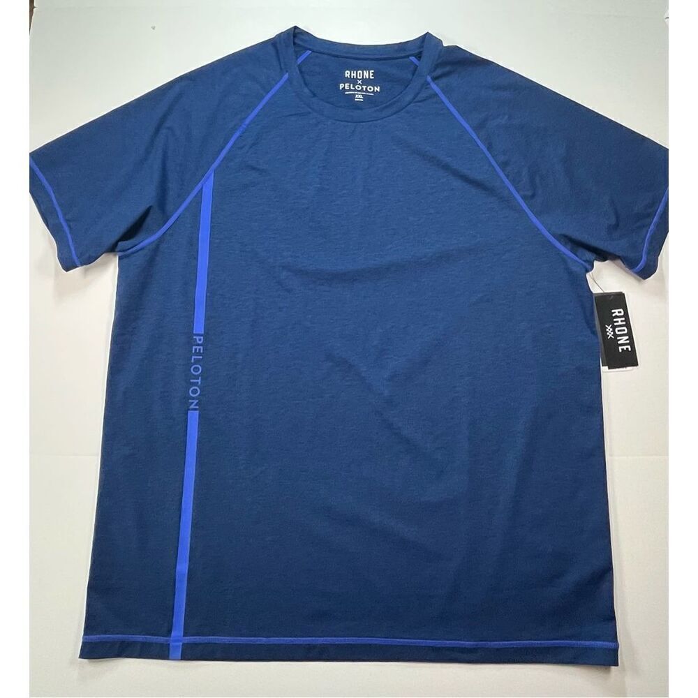 NEW Rhone x Peloton Short Sleeve Activewear Gym Shirt Navy Blue w Logo Size XXL